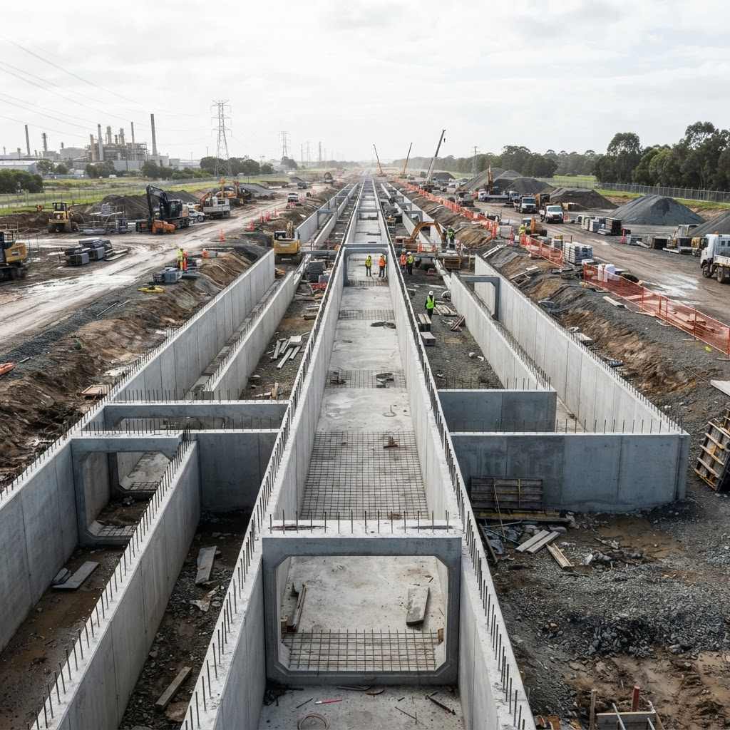 Engineered concrete industrial drainage channels