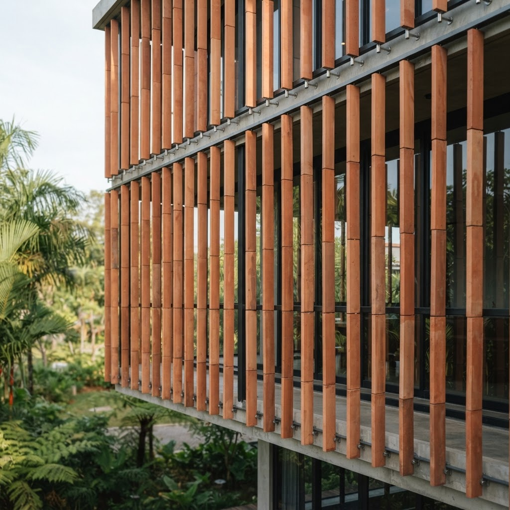 Ventilated terracotta clay wall cladding